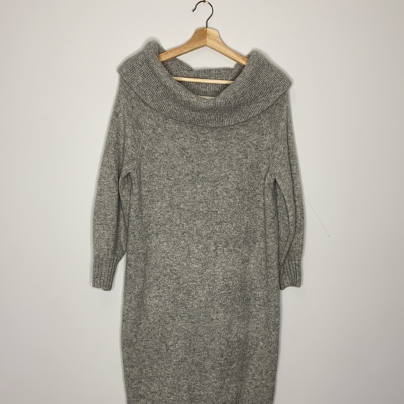 H&M Heather Grey Off Shoulder Soft Knit Midi Dress - Picture 3 of 11